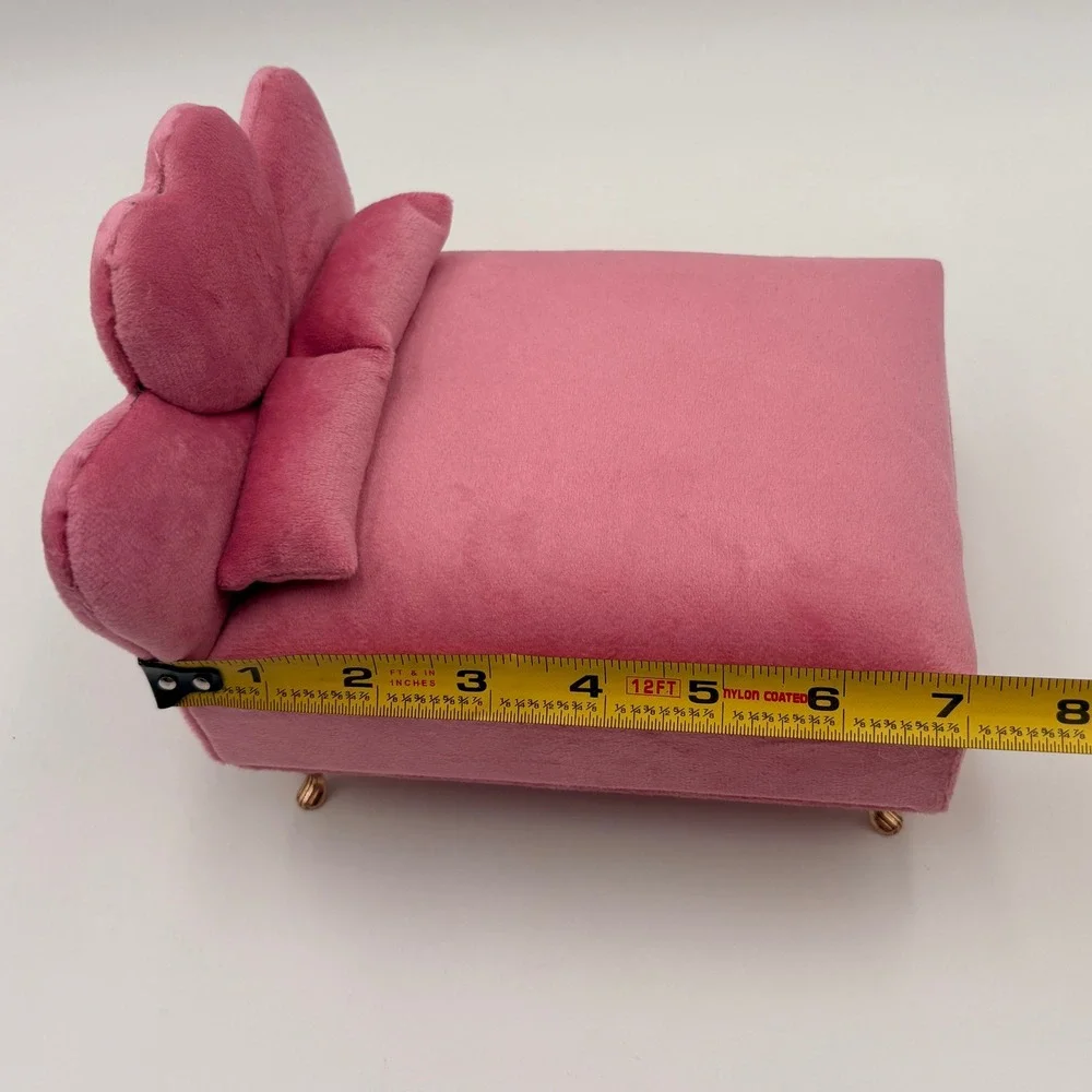 Pink Velvet Bed Jewelry Box Heart Headboard Mirror Ring Storage Gold Legs